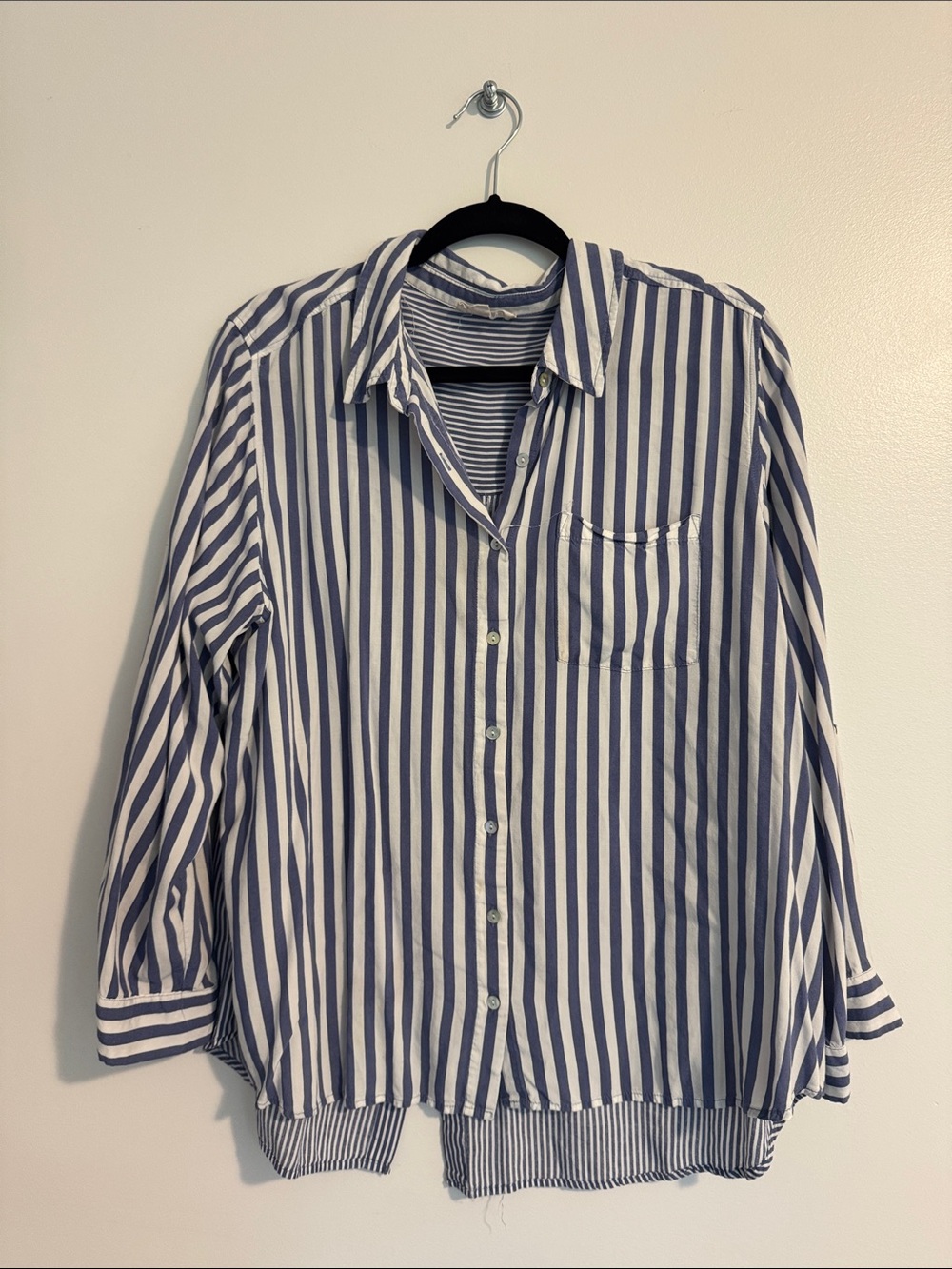 Jane & Delancey Blue and White Striped Button-Up Shirt